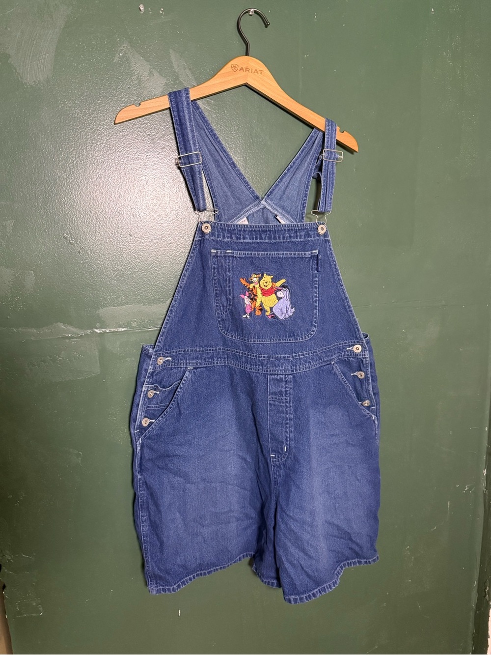 Disney Blue Denim Winnie the Pooh Embroidered Short Overalls